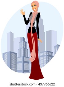 Vector illustration of a muslim girl posing