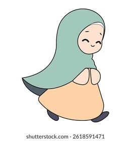 vector illustration of a a muslim hijab girl walking isolated on white background