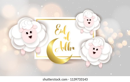 vector illustration. Muslim holiday Eid al-Adha. the sacrifice a ram or white and black sheep. graphic design decoration kurban bayrami. month lamb and a lamp.Translation from Arabic: Eid al-Adha vector illustration. Muslim holiday Eid al-Adha. the sacrifice a ram or white and black sheep. graphic design decoration kurban bayrami. month lamb and a lamp.Translation from Arabic: Eid al-Adha