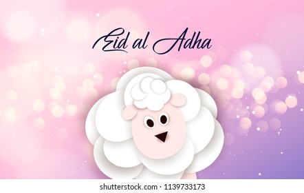 vector illustration. Muslim holiday Eid al-Adha. the sacrifice a ram or white and black sheep. graphic design decoration kurban bayrami. month lamb and a lamp.Translation from Arabic: Eid al-Adha