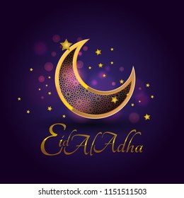 Vector illustration. Muslim holiday Eid al-Adha. Graphic design decoration kurban bayrami. month lamb and a lamp.Translation from Arabic: Eid al-Adha.