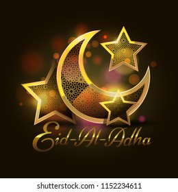 Vector illustration. Muslim holiday Eid al-Adha. Graphic design decoration kurban bayrami. month lamb and a lamp.Translation from Arabic: Eid al-Adha.