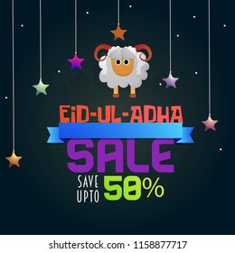 vector illustration. Muslim holiday Eid al-Adha. the sacrifice a white sheep. graphic design decoration kurban bayrami. month lamb and a lamp.Translation from Arabic: Eid al-Adha