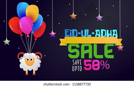 vector illustration. Muslim holiday Eid al-Adha. the sacrifice a white sheep. graphic design decoration kurban bayrami. month lamb and a lamp.Translation from Arabic: Eid al-Adha