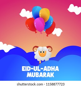 vector illustration. Muslim holiday Eid al-Adha. the sacrifice a white sheep. graphic design decoration kurban bayrami. month lamb and a lamp.Translation from Arabic: Eid al-Adha