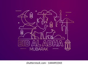 vector illustration. Muslim holiday Eid al-Adha. the sacrifice a ram or white and black sheep. graphic design decoration kurban bayrami. month lamb and a lamp.Translation from Arabic: Eid al-Adha