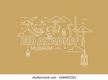 vector illustration. Muslim holiday Eid al-Adha. the sacrifice a ram or white and black sheep. graphic design decoration kurban bayrami. month lamb and a lamp.Translation from Arabic: Eid al-Adha
