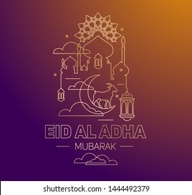 vector illustration. Muslim holiday Eid al-Adha. the sacrifice a ram or white and black sheep. graphic design decoration kurban bayrami. month lamb and a lamp.Translation from Arabic: Eid al-Adha