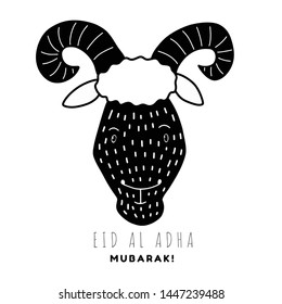 vector illustration. Muslim holiday Eid al-Adha. the sacrifice a ram or white and black sheep. graphic design decoration of flyers, posters, cards. Cartoon lamb