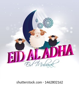 vector illustration. Muslim holiday Eid al-Adha. the sacrifice a ram or white and black sheep. graphic design decoration kurban bayrami. month lamb and a lamp.Translation from Arabic: Eid al-Adha