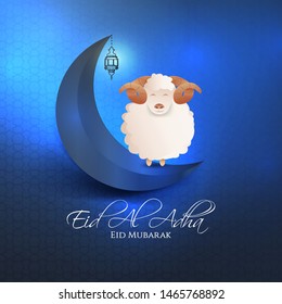 vector illustration. Muslim holiday Eid al-Adha. the sacrifice a ram or white and black sheep. graphic design decoration kurban bayrami. month lamb and a lamp.Translation from Arabic: Eid al-Adha