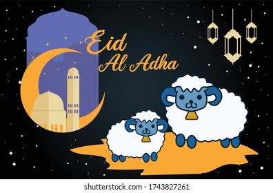 ilustración vectorial. Fiesta musulmana Eid al-Adha. el sacrificio es un concepto de oveja. decoración de diseño gráfico urbano. Vector Eid Al Adha