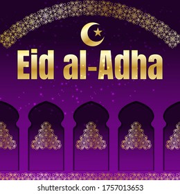 vector illustration. Muslim holiday Eid al-Adha. th graphic design decoration of flyers, posters, cards.  lettering Feast of the Sacrifice. For design. Congratulation or invitation.