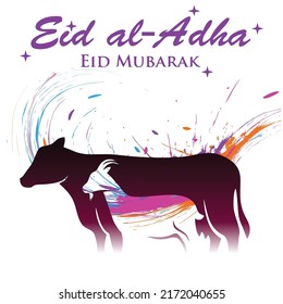 vector illustration. Muslim holiday Eid al-Adha. the sacrifice a ram or white and black sheep. graphic design decoration kurbani bayrami. month lamb and a lamp.Translation from Arabic: Eid al-Adha