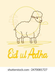 vector illustration. Muslim holiday Eid al-Adha. the sacrifice a ram or white and black sheep. graphic design decoration kurban bayrami. month lamb and a lamp.Translation from Arabic: Eid al-Adha
