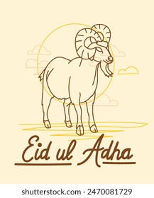 Vektorillustration. Der muslimische Feiertag Eid al-Adha. Das Opfer eines Widders oder eines schwarzen und weißen Schafes. Grafikdesign-Dekoration kurban bayrami. Monatslamm und eine Lampe.Übersetzung aus dem Arabischen: Eid al-Adha