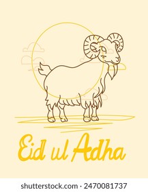 vector illustration. Muslim holiday Eid al-Adha. the sacrifice a ram or white and black sheep. graphic design decoration kurban bayrami. month lamb and a lamp.Translation from Arabic: Eid al-Adha