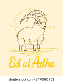 vector illustration. Muslim holiday Eid al-Adha. the sacrifice a ram or white and black sheep. graphic design decoration kurban bayrami. month lamb and a lamp.Translation from Arabic: Eid al-Adha
