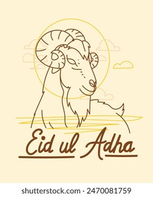 vector illustration. Muslim holiday Eid al-Adha. the sacrifice a ram or white and black sheep. graphic design decoration kurban bayrami. month lamb and a lamp.Translation from Arabic: Eid al-Adha