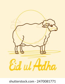 Ilustración vectorial. Fiesta musulmana de Eid al-Adha. El sacrificio de un carnero o de una oveja blanca y negra. Decoración de Diseño gráfico kurban bayrami. Cordero de un mes y una lámpara. Traducción del árabe: Eid al-Adha