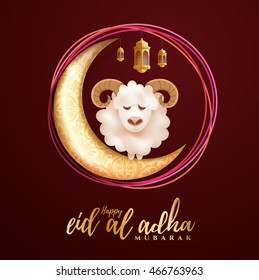 vector illustration. Muslim holiday Eid al-Adha. the sacrifice a ram or sheep. graphic design decoration of flyers, posters, cards. abstaktnaya month lamb and a lamp. lettering Feast of the Sacrifice