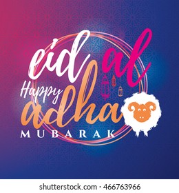 vector illustration. Muslim holiday Eid al-Adha. the sacrifice a ram or sheep. graphic design decoration of flyers, posters, cards. abstaktnaya month lamb and a lamp. lettering Feast of the Sacrifice