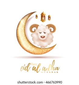 vector illustration. Muslim holiday Eid al-Adha. the sacrifice a ram or sheep. graphic design decoration of flyers, posters, cards. abstaktnaya month lamb and a lamp. lettering Feast of the Sacrifice