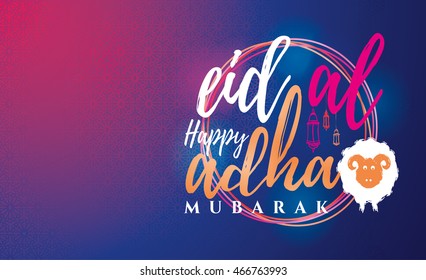 vector illustration. Muslim holiday Eid al-Adha. the sacrifice a ram or sheep. graphic design decoration of flyers, posters, cards. abstaktnaya month lamb and a lamp. lettering Feast of the Sacrifice