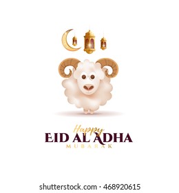 vector illustration. Muslim holiday Eid al-Adha. the sacrifice a ram or sheep. graphic design decoration of flyers, posters, cards. abstaktnaya month lamb and a lamp. lettering Feast of the Sacrifice