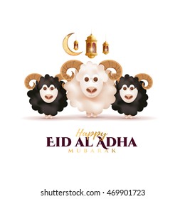 vector illustration. Muslim holiday Eid al-Adha. the sacrifice a ram or white and black sheep. graphic design decoration of flyers, posters, cards. abstaktnaya month lamb and a lamp. 
