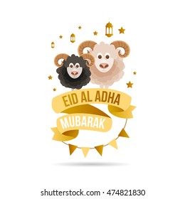 vector illustration. Muslim holiday Eid al-Adha. the sacrifice a ram or white and black sheep. graphic design decoration of flyers, posters, cards. abstaktnaya month lamb and a lamp. 