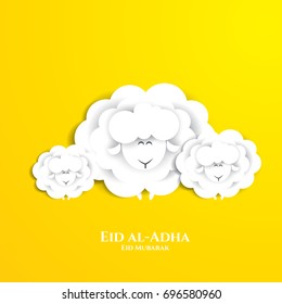 vector illustration. Muslim holiday Eid al-Adha. the sacrifice a ram or white and black sheep. graphic design decoration kurban bayrami. month lamb and a lamp.Translation from Arabic: Eid al-Adha