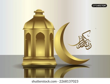 Vector illustration of muslim holiday, party. Islamic holy night concept. Ramadhan month. gold color for mosque and crescent moon, invitation.