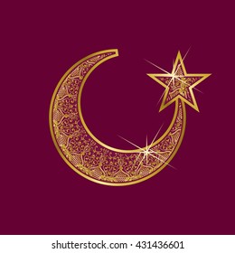 vector illustration of the Muslim holiday of Ramadan Kareem golden symbol of crescent and star