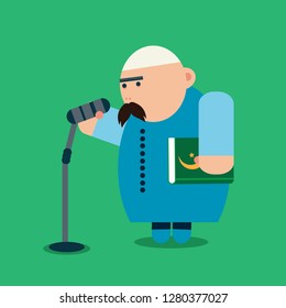 Vector illustration of a Muslim Imam Giving Speech and holding Coran