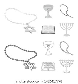 Vector illustration of muslim and items sign. Collection of muslim and candle stock symbol for web.