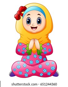 Vector illustration of Muslim kid cartoon greeting