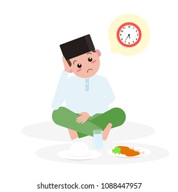 Vector Illustration of Muslim Kid Fasting While Ramadan Vector