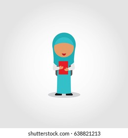 Vector Illustration of Muslim Kid Going to School.