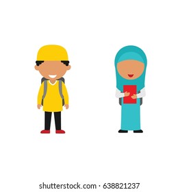 Vector Illustration of Muslim Kids Going to School.