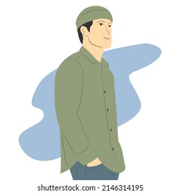 Ilustración vectorial de un musulmán al estilo de las caricaturas planas