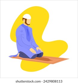 ilustración vectorial de un hombre musulmán rezando muy tranquilamente