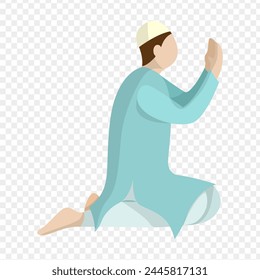 Vector illustration of muslim man praying on transparent background