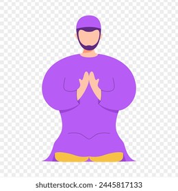 Vector illustration of muslim man praying on transparent background