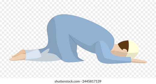 Vector illustration of muslim man praying on transparent background