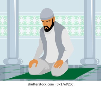 Vector illustration of a muslim man praying