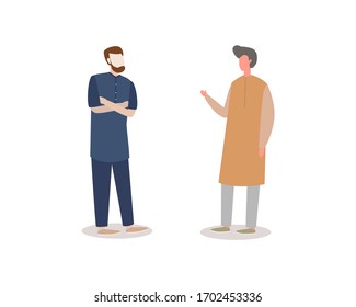 vector illustration Muslim man talk to each other. Arabian style