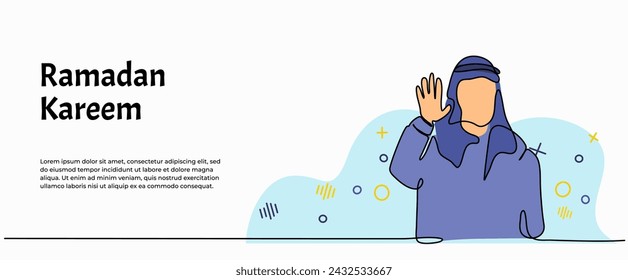 Vector illustration of a muslim man is thinking hard. Modern flat in continuous line style.
