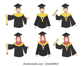 vector illustration of muslim man and woman graduation