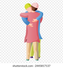 Vector illustration of muslim men hugging on transparent background